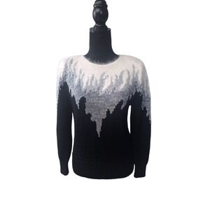 Vintage Christine Womens Silver Lurex Angora Blend Sparkle Sweater Black White M